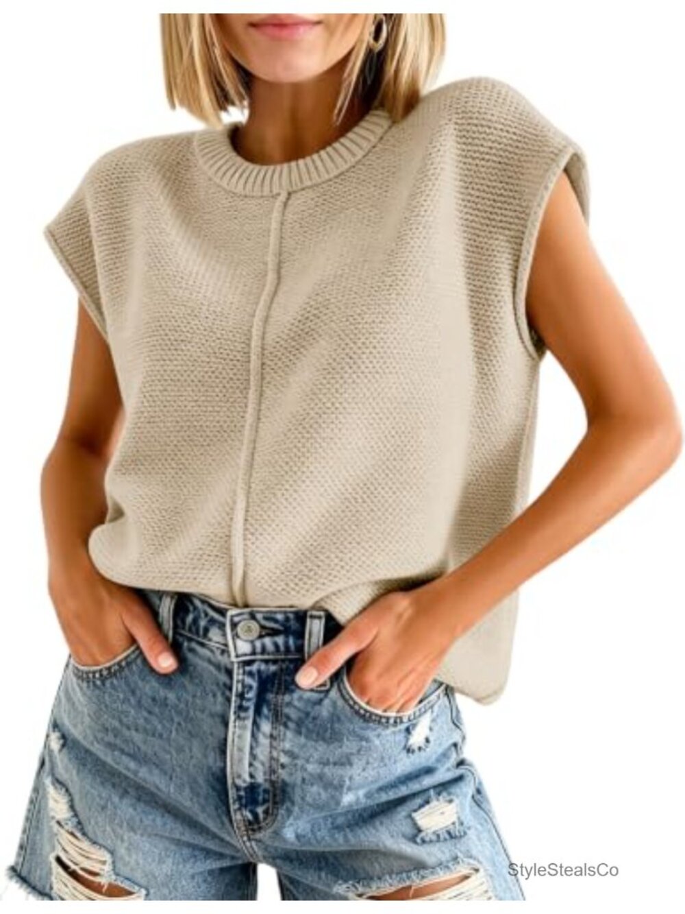 Sleeveless Sweater Vest Crew Neck Pullover Knit Casual Layering Top